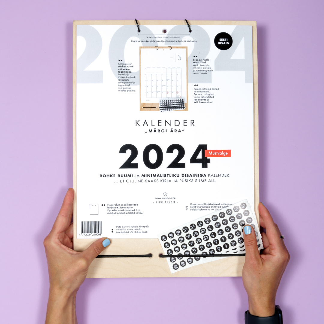 Kalender Märgi ära 2024 mustvalge kaas