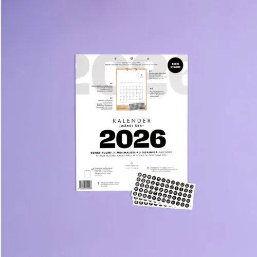 Kalender Märgi ära 2026 sisulehed, mustvalge illustratsioonideta versioon