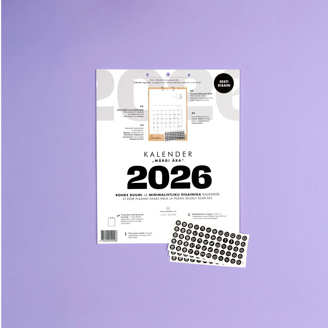 Kalender Märgi ära 2025 mustvalged sisulehed
