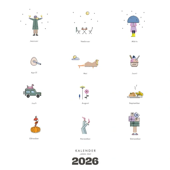 Liisi Elkeni kalender Märgi ära 2026 illustratsioonid
