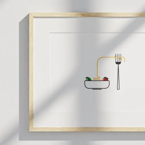 minimalistlik joonistus pastast, köögi seinapilt Pasta, Eesti disain