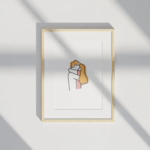 minimalistlik joonistus kahest inimesest kallistamas, seinapilt Kallistus