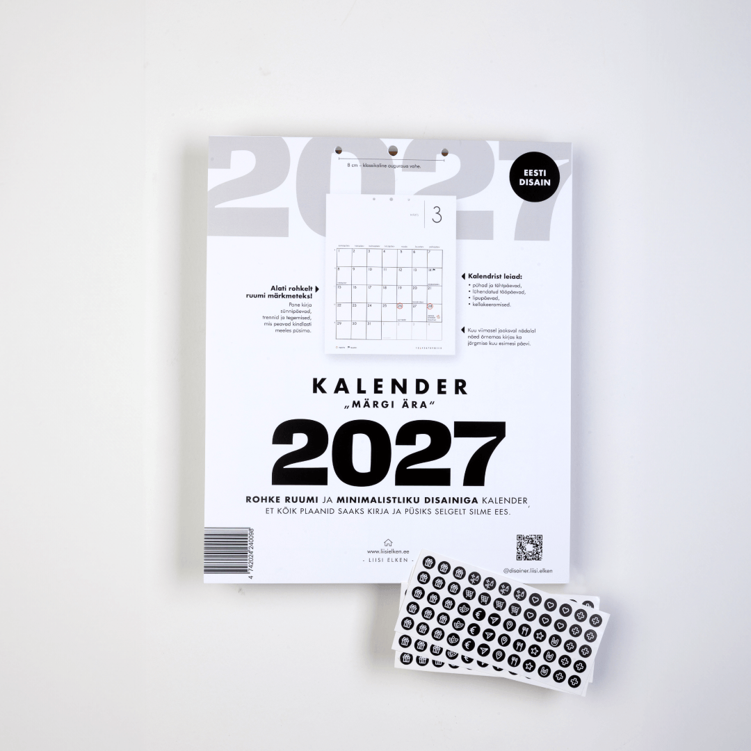 Kalender Märgi ära 2027 mustvalged sisulehed